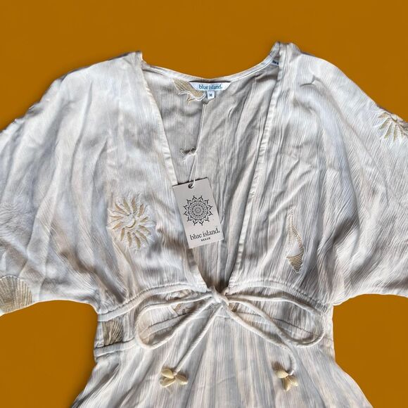 NWT Blue Island Seashell Beach inspired embroidered white swim coverup - Picture 7 of 8